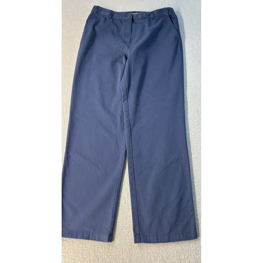 LL Bean Pants Women's 12 Blue Classic Fit Straight Flat Front Cotton Blend Twill